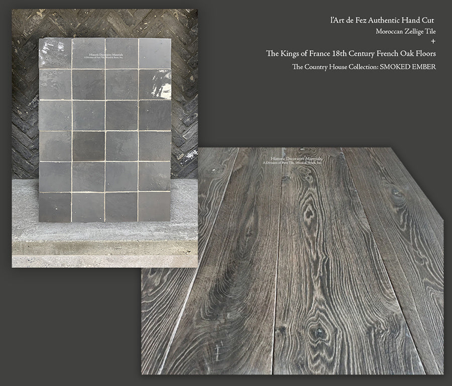 l'Art de Fez Stormy Gray Zellige Tile + French Oak Floors in Smoked Ember
