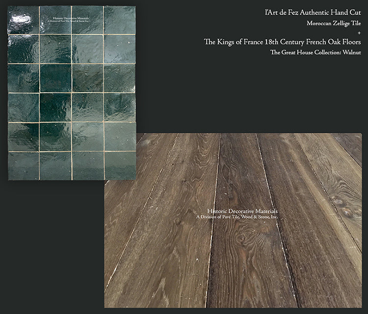 l'Art de Fez Pine Grove Green Zellige Tile + French Oak Floors in Walnut